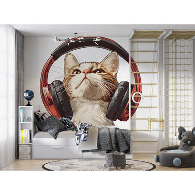 Autocollant de chat, chat d'écouteur, décalque de chat mignon, autocollant de chat amusant, cadeau d'amant de compagnie, autocollant d'ordinateur portable, décalque de bouteille d'eau 261GM