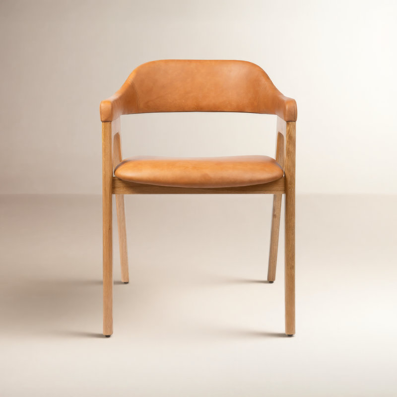 Lando Genuine Italian Leather Dining Chair, Caramel Tan / Oak
