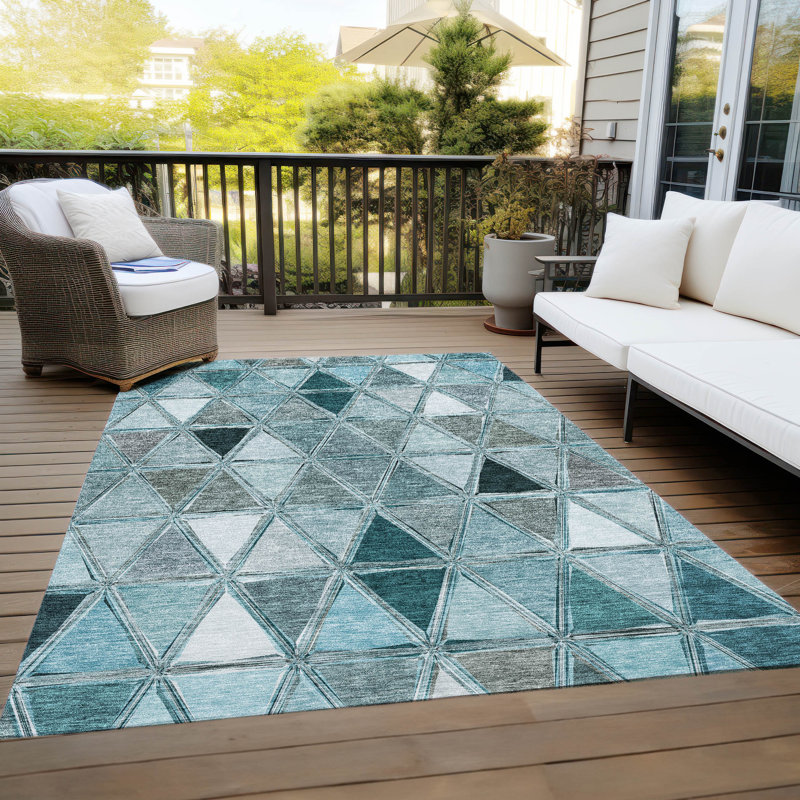 Tapis intérieur / extérieur en polyester tissé à la machine Darmstadt, Rectangle de 10 pi x 14 pi