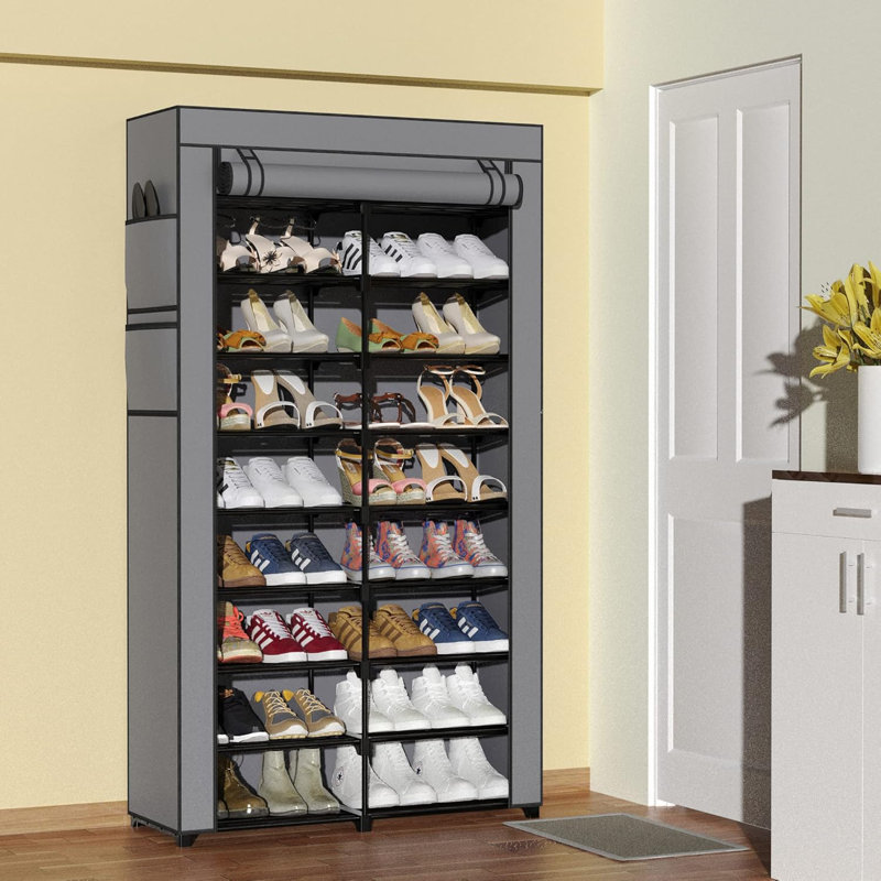 9-Tier Shoe Rack Organizer With Double Row Design, Nonwoven Dustproof Cover, And Adjustable Shelves For Closet And Entryway Storage