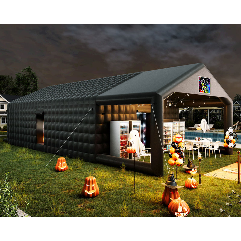 39x20x14 FT Large Black Inflatable Nightclub Tent for Adults with Pavilion Rest Area, Black Inflatable Night Club Gazebo with 2 Side Doors & Logo Area for Wedding, Birthday, Backyard Events