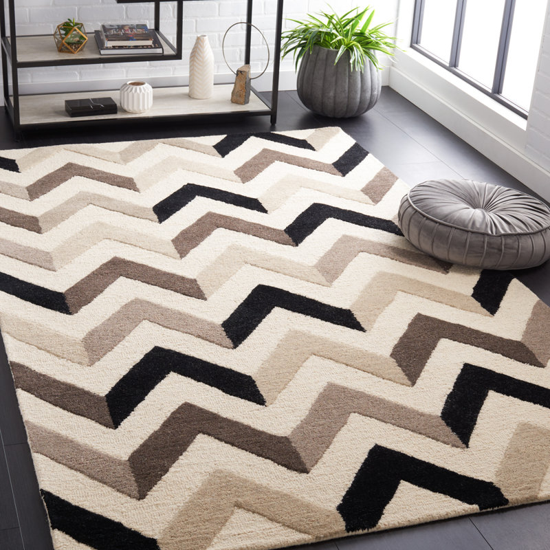 Sanyla Hand Tufted Wool Chevron Rug, Rectangle 5' x 8'