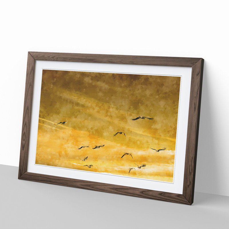 Flying Seagulls at Sunset - Framed Print, Walnut Framed, 27cm H x 36cm W x 2cm D