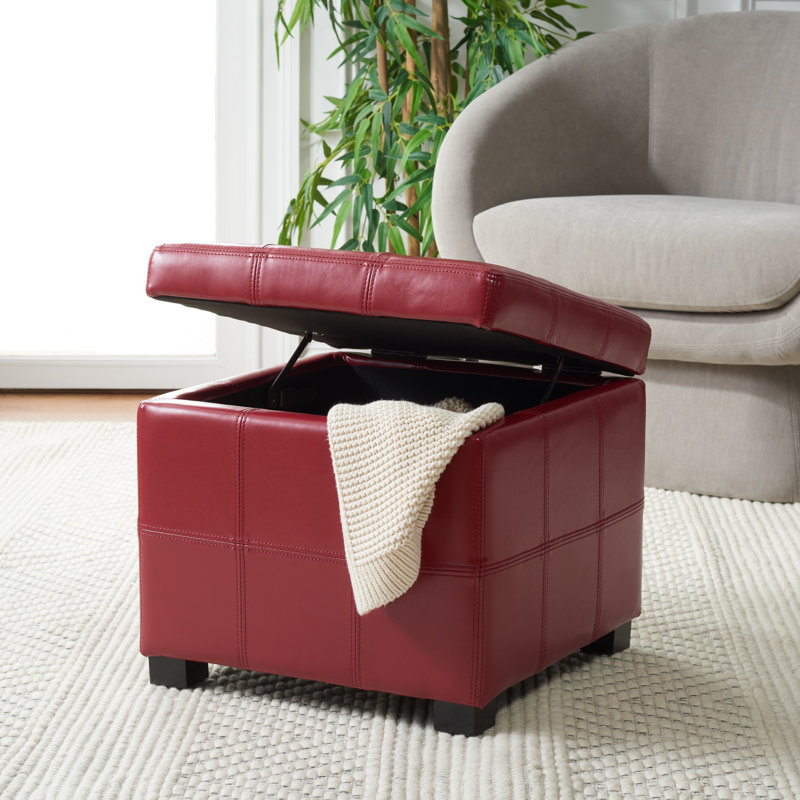 Repose-pieds carré avec rangement en similicuir de 18,3 po Graysie, Similicuir rouge