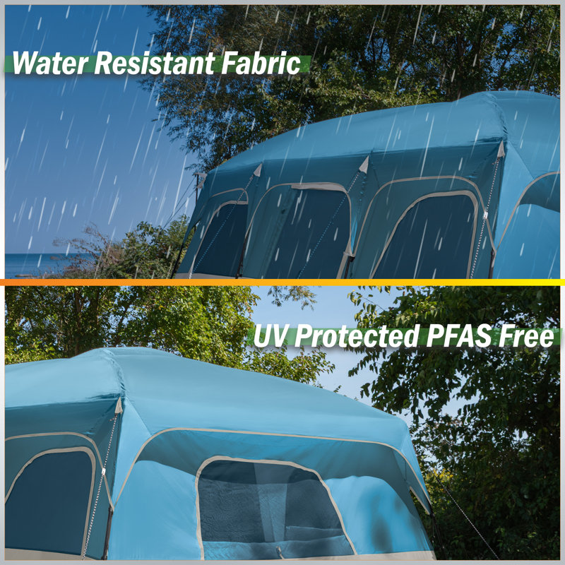 Wakeman (L) 183” x (W) 132” x (H) 85” Outdoor Tent - 12 Person Camping Tent with Rainfly, Blue and Gray, Gray/Blue
