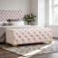 Banc repose-pieds capitonné en tissu beige clair et finition dorée Monice, H 16,3 po x l 47,7 po x P 20,24 po