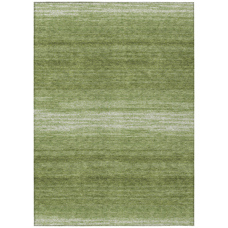 Tapis extérieur lavable rayé vert et ivoire 10 pi x 14 pi