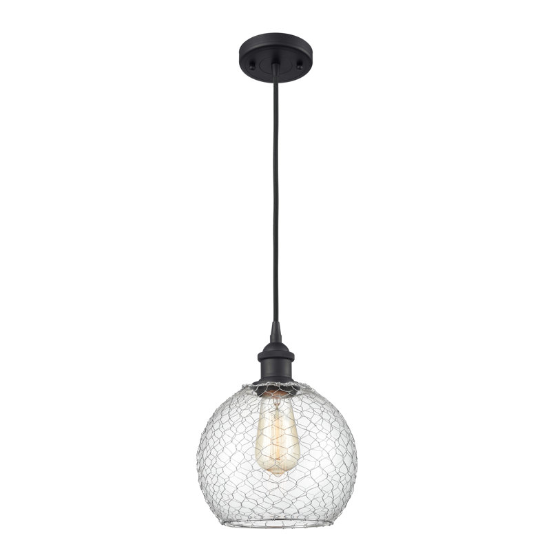 Luminaire sphère suspendu 1 lumières simple Egger, H 13 po x l 10 po x P 10 po, Transparent / Nickel, Blanc et chrome poli