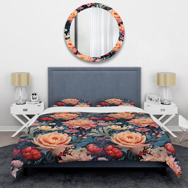Ensemble de housse de couette à motif floral II, Housse de couette simple + 1 taie décorative stan