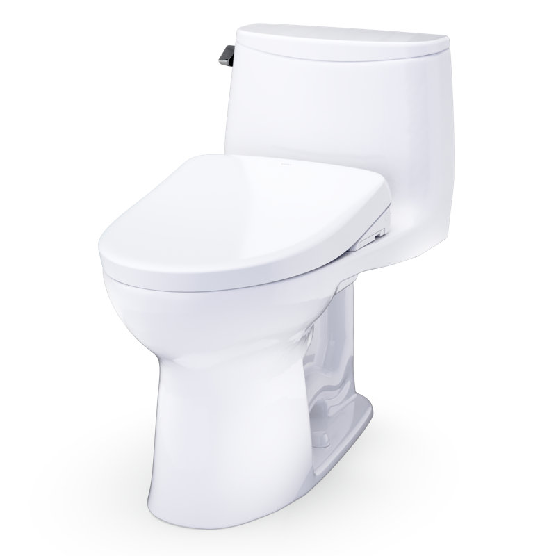 TOTO Ultramax WASHLET+ S7A One-Piece Elongated 1.28 GPF Auto Flush Universal Height Toilet with CEFIONTECT, Cotton White - MW6084736CEFGA#01
