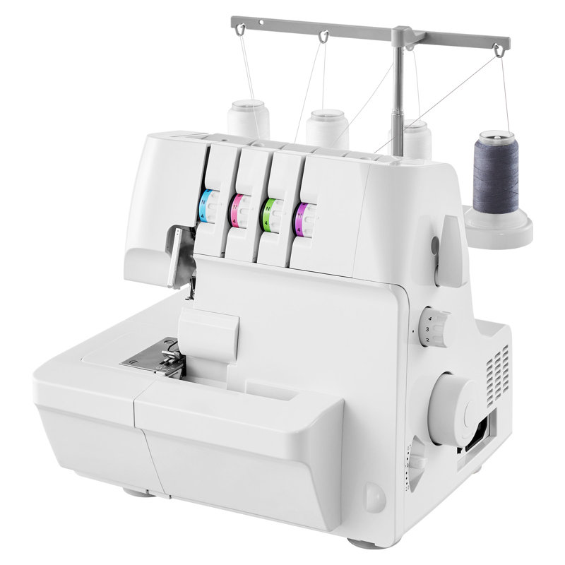 Machine à coudre surjeteuse Serger, 1250 points par minute, capacité de fil 2-3-4, alimentation différentiel réglable 0,7-2, avec bras libre et lumière DEL, machine à coudre pour divers tissus, blanc