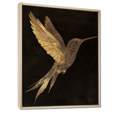 Hummingbird Wall Art, Gold Ink Bird Canvas, Wiebren