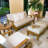 33.9'' Wide Straight Teak Patio Sectional Set with Cushions