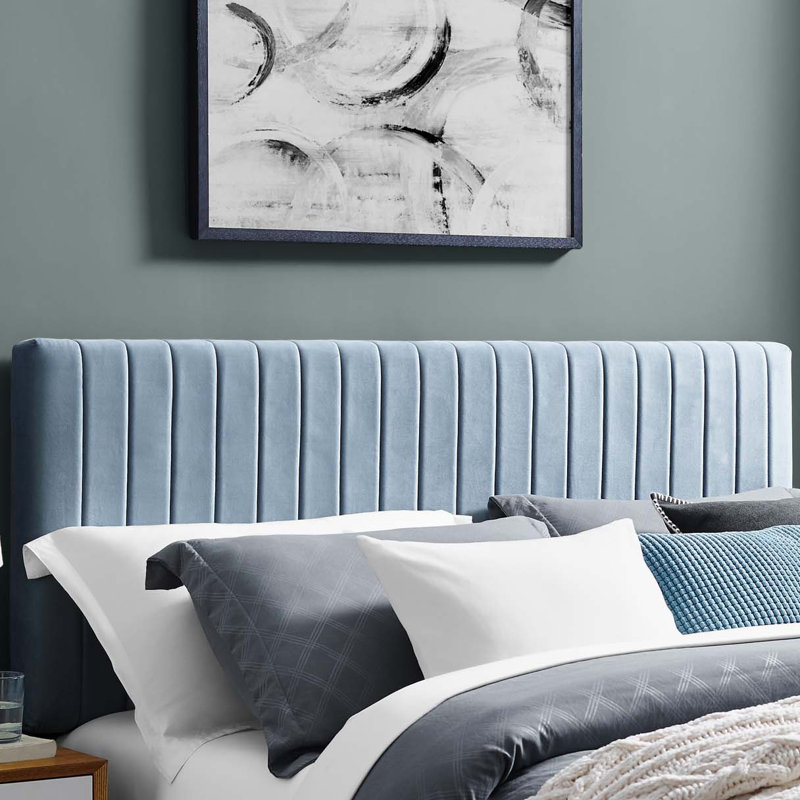 Modway Carson Carrington Stryn Velvet Headboard, Light Blue, King/California King