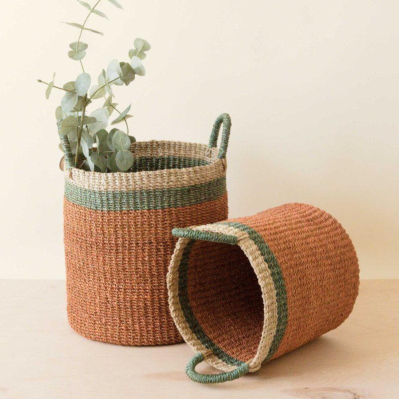 Cylinder Basket with handles, nested set of 2, Orange