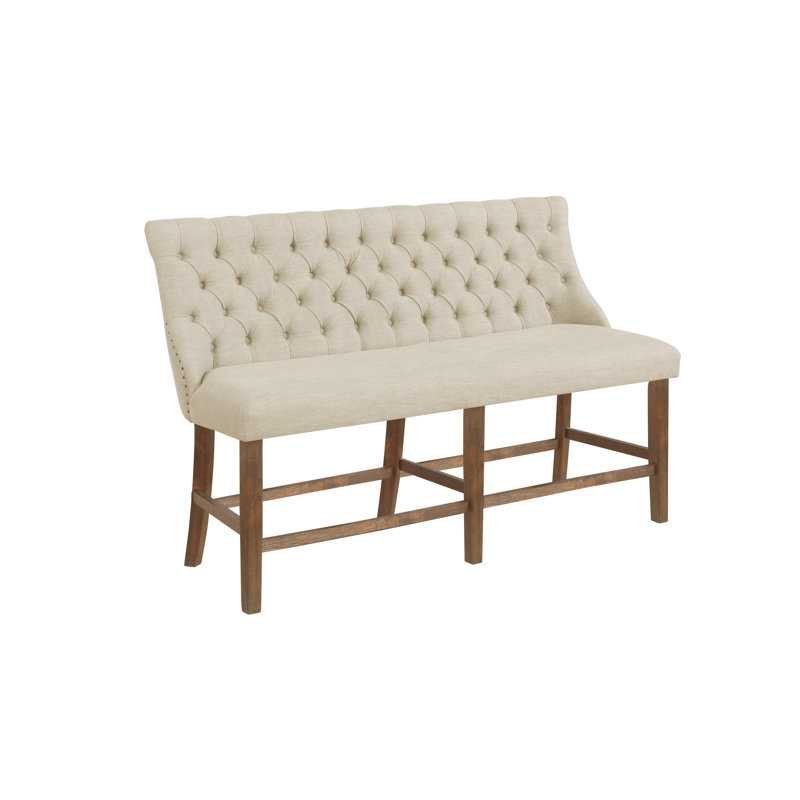 Akasia Linen Blend Upholstered Bench, Beige, Walnut