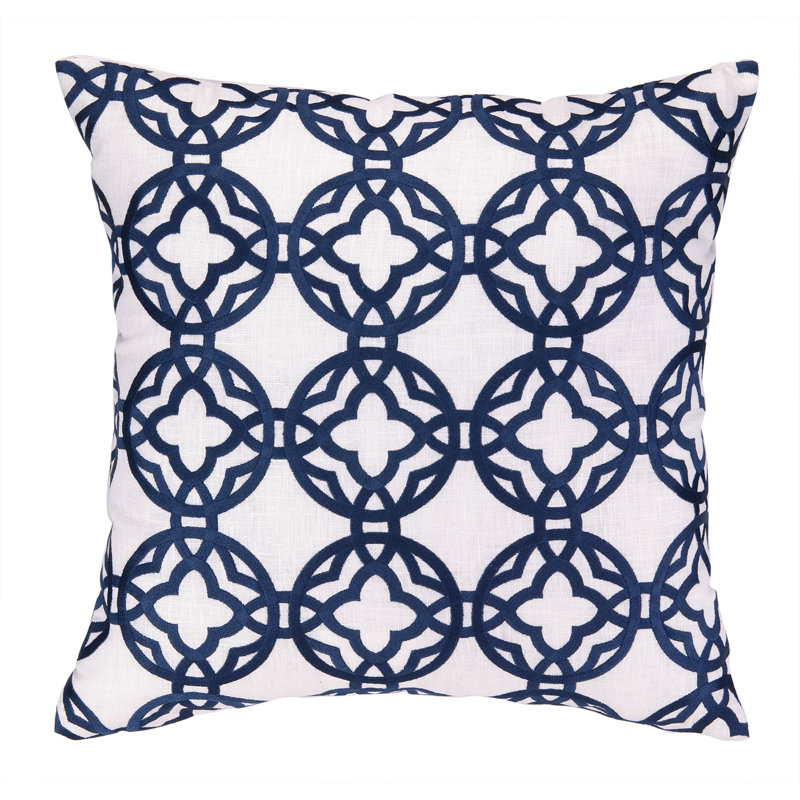 Embroidered Linen Throw Pillow, Navy