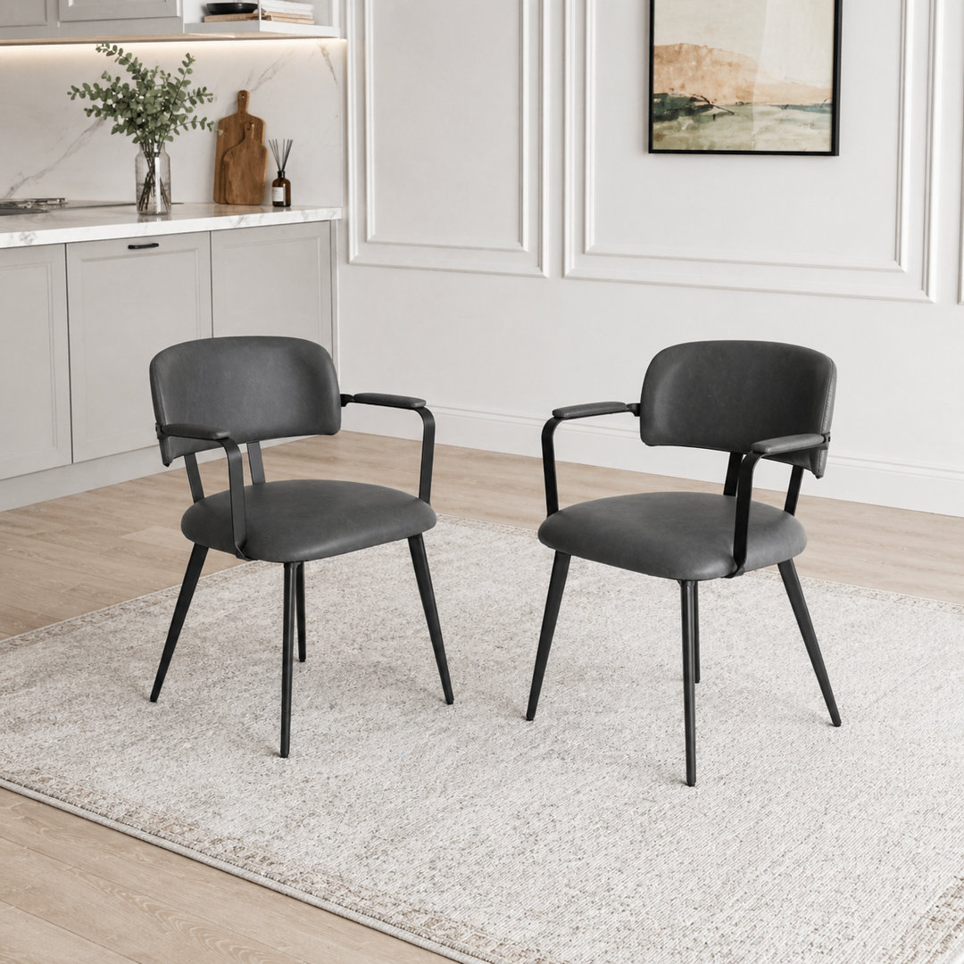 Windsor Modern Dining Chair With Twisted Armrests, PU Upholstered