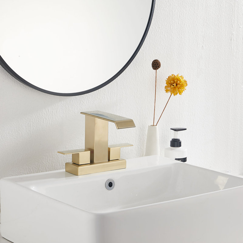 Centerset 2-handle Bathroom Faucet with Drain Assembly, Brushed Gold