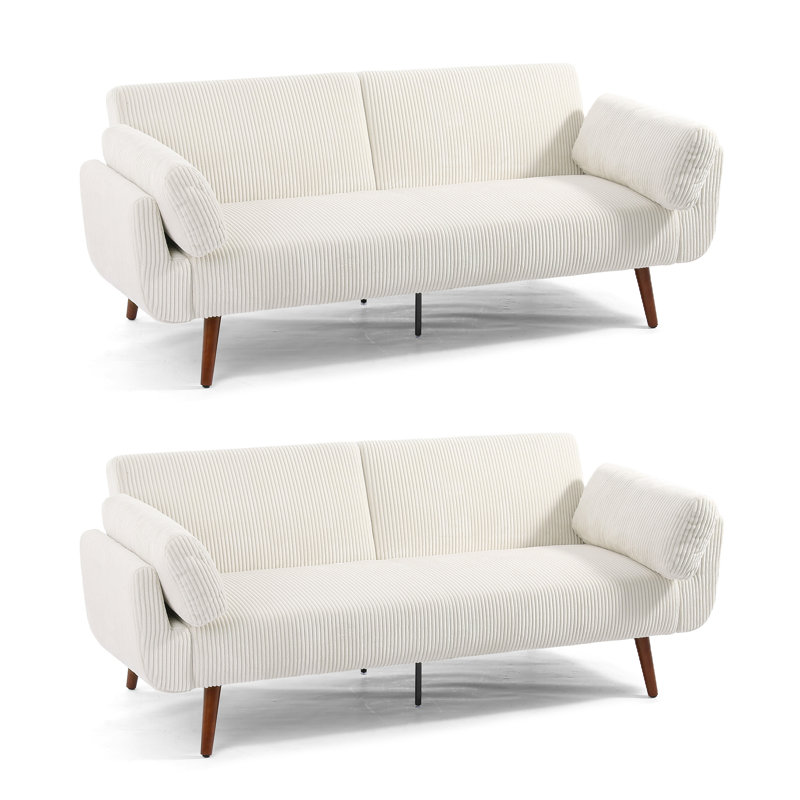 Flared Arm Convertible Corduroy Sleeper Sofa（Set of 2）, Beige