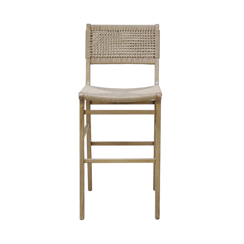 Carson Woven Back Bar Stool with Rush Seat, Cerused Oak