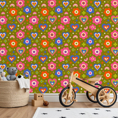 Papier peint adhésif peler et coller en PVC, revêtement mural auto-adhésif amovible avec motif rétro rétro des années 60 et 70
