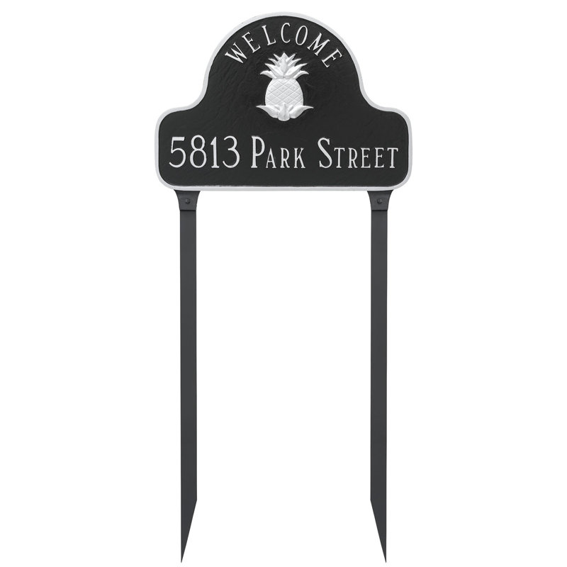Pineapple Welcome Address Plaque, Black/Gold