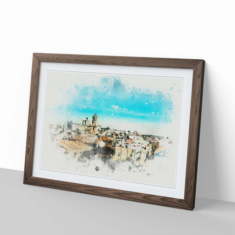 View of Tarragona in Spain in Abstract - Picture Frame Graphic Art Print, Walnut, 35cm H x 50cm W x 2cm D