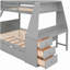 Lit superposé simple au-dessus d'un lit double avec lit gigogne et bureau intégré, trois tiroirs de rangement et une tablette, gris