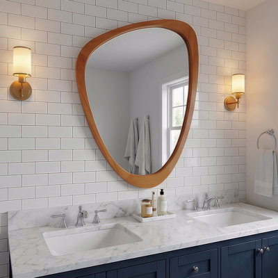 Miroir décoratif en bois massif brun jaunâtre, cadre irrégulier 24 po x 36 po, pour chambre, salle de bain, salon, entrée