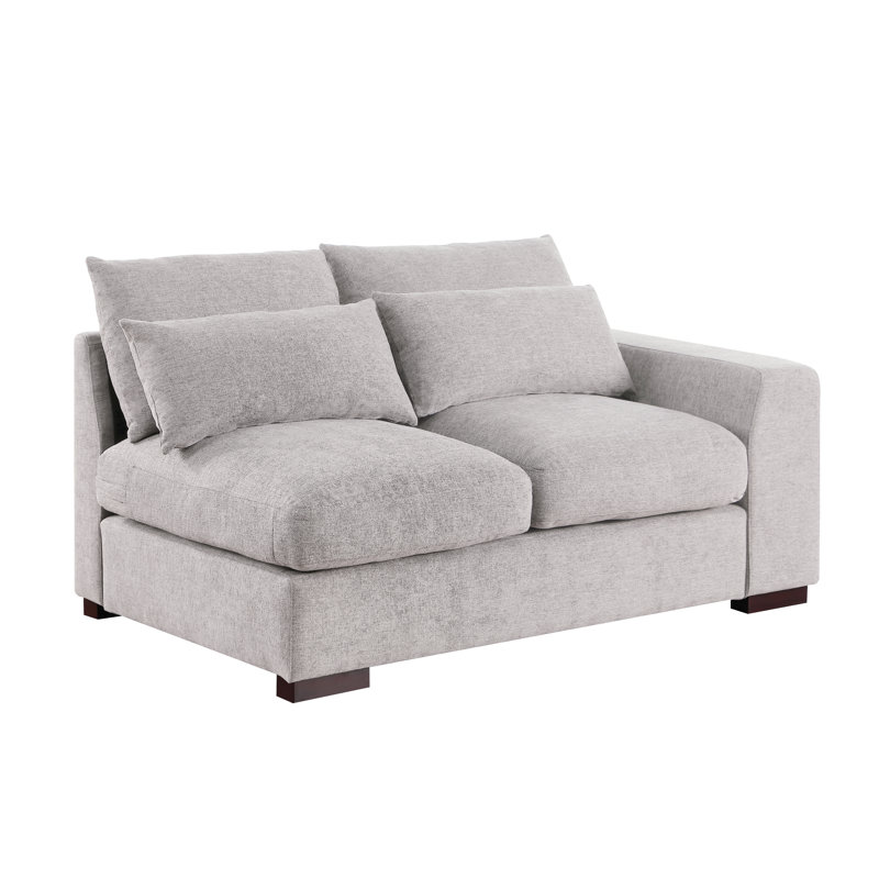 Light Gray Linen-Blend Modular Sectional Sofa with Ottoman