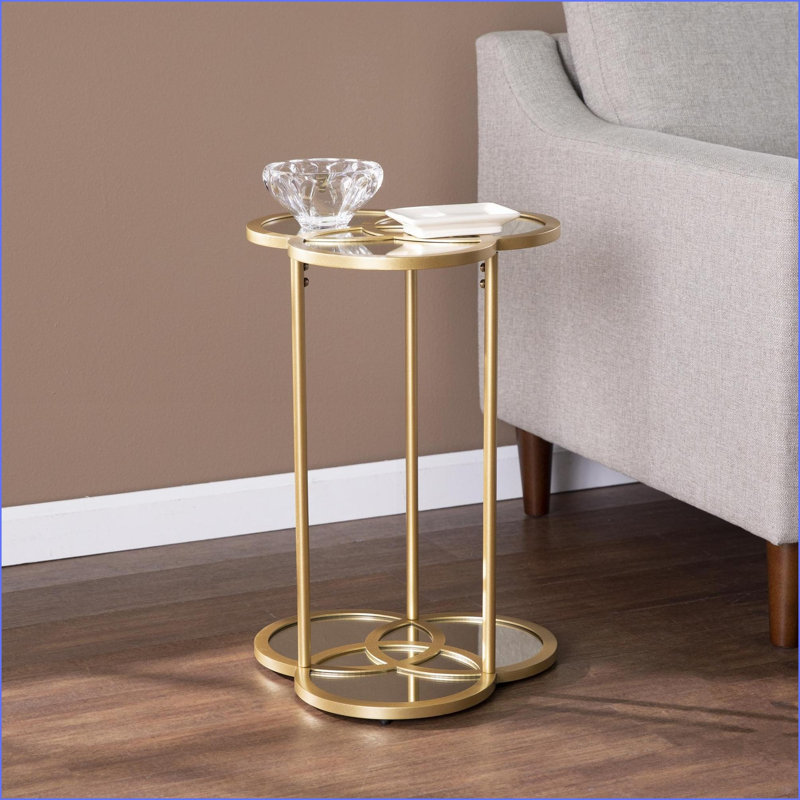 Table basse géométrique à miroir avec rangement, conception abstraite peu encombrante pour le salon