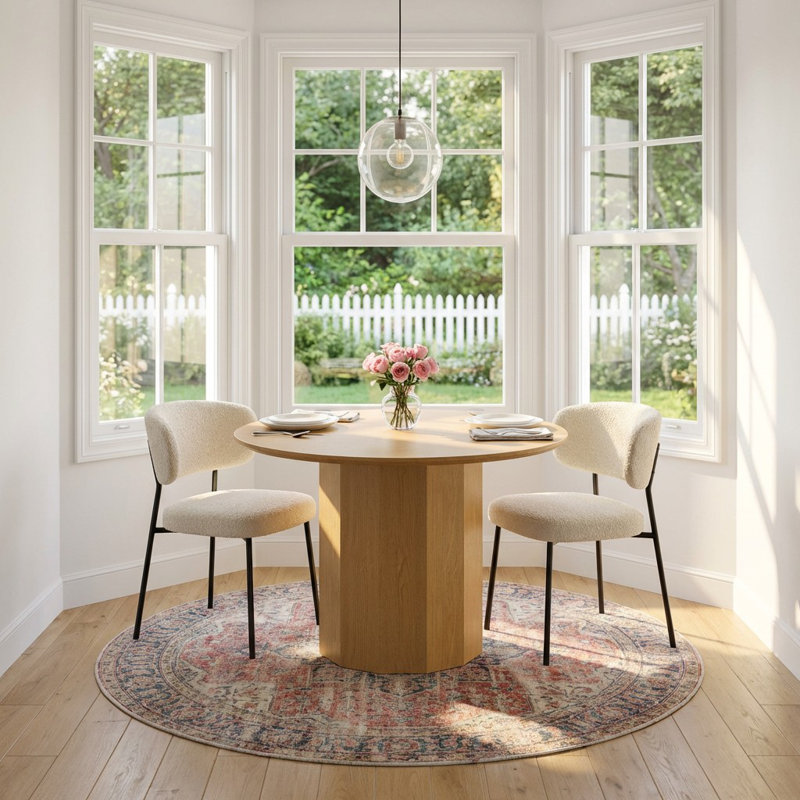 Table de salle à manger moderne moderne 46 "en bois avec piédestal en bois massif, Bois naturel