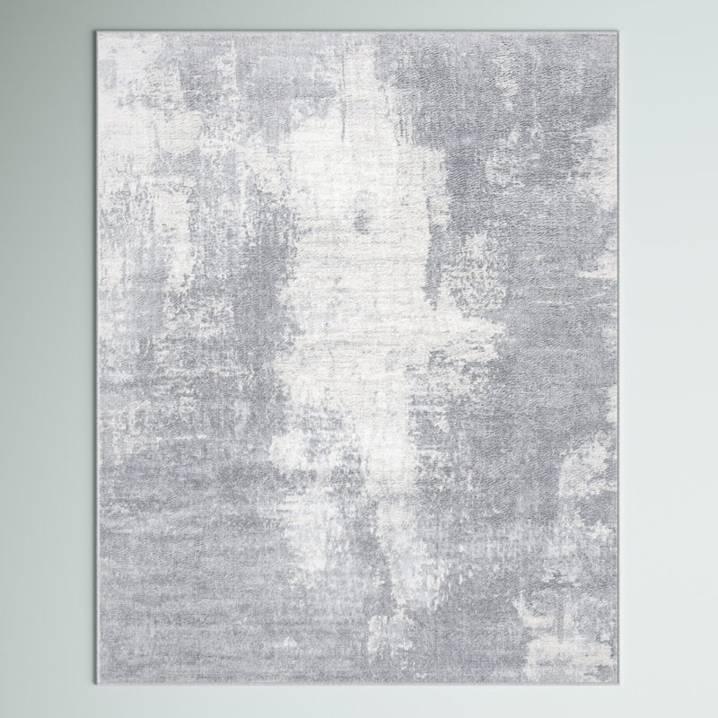 Adilene Abstract Light Gray/Ivory Area Rug, Rectangle 8' x 10'