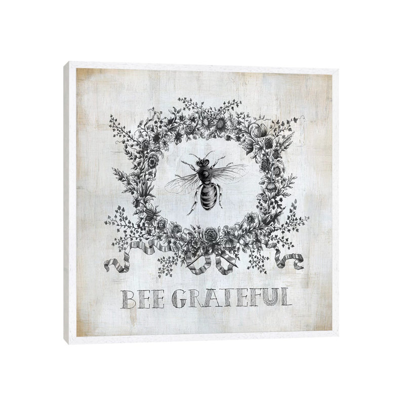 Bee Grateful by Carol Robinson - Print on Canvas, White Framed, 45.72 cm H x 45.72 cm W