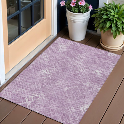 Tapis d'intérieur lavable à motif géométrique lavande mauve et ivoire 3 pi x 5 pi