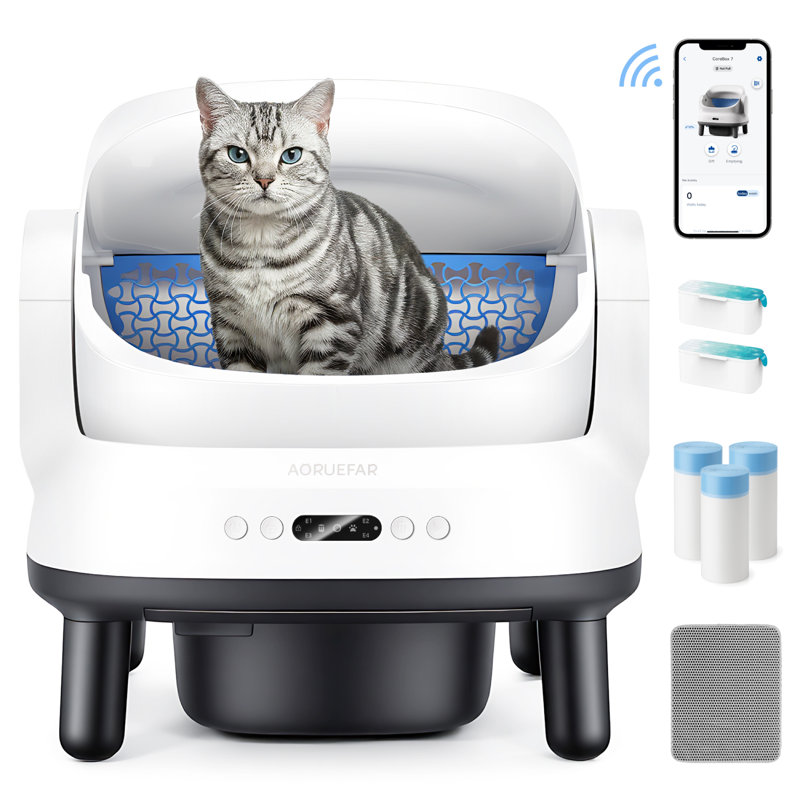 Bac à litière à nettoyage automatique pour chats multiples, contrôle intelligent de l'application avec contrôle du poids, sécurité anti-pincement, grande capacité, installation facile sans outil