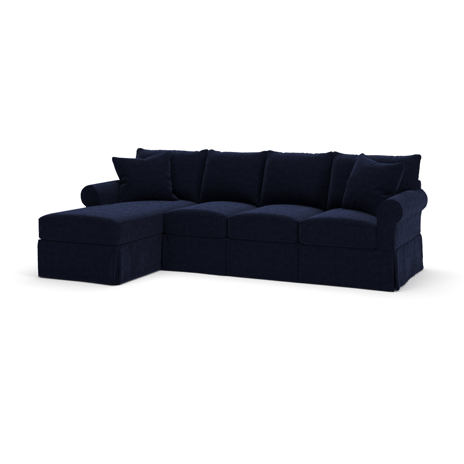 Amari Slipcovered Sectional with Sleeper Sofa, Left Hand Facing, Drusky Navy Sustain® Basketweave