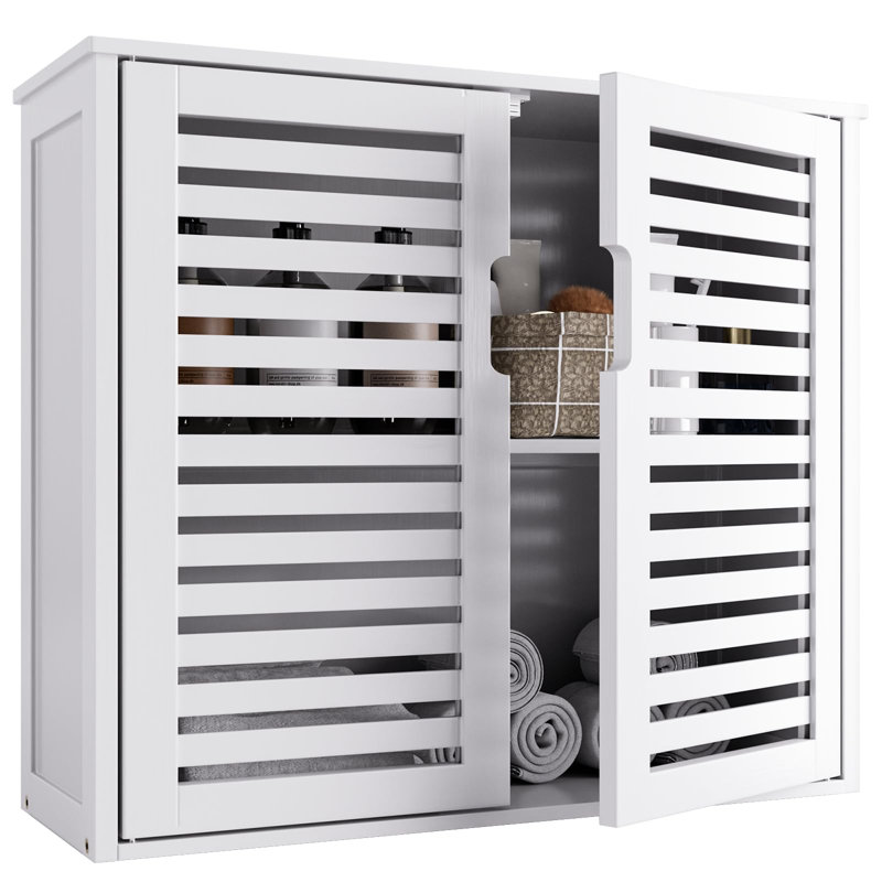 Bamboo Wall Mounted Required Bathroom Cabinet, White