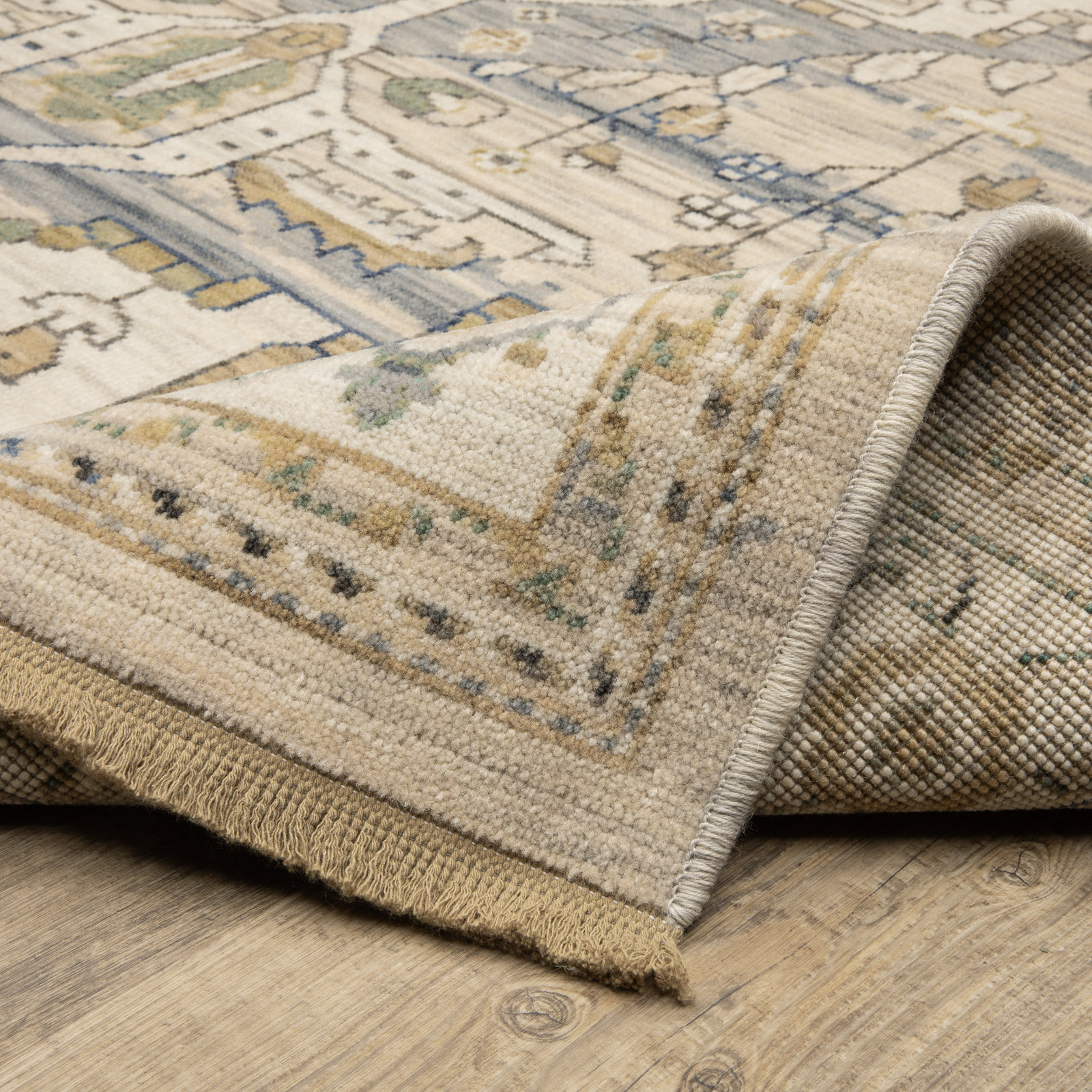 Abena Beige Gray Medallion Oriental Wool Rug, Runner 2'6" x 10'
