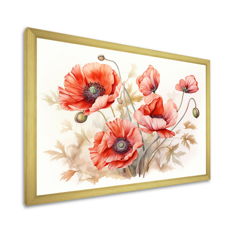 Charme des coquelicots dans Winter Delight I, Cadre doré simple, H 24 po x l 32 po x P 1 po