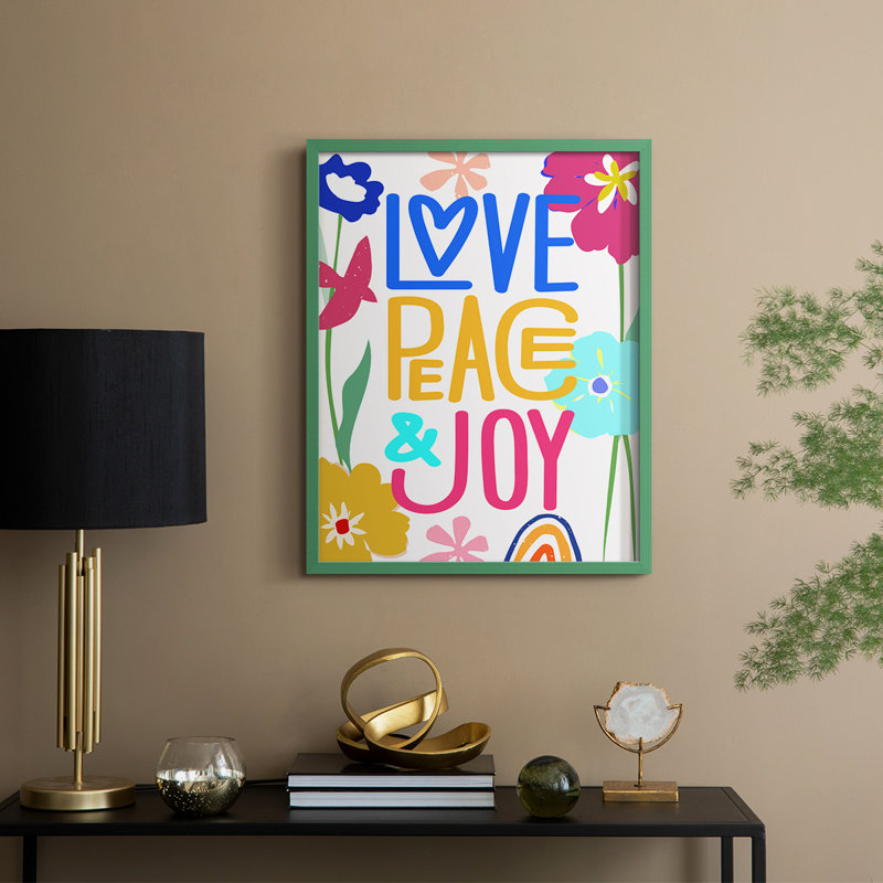 Pop Love Peace Joy, reproduction encadrée - bois massif, H 30 po x l 24 po, Vert