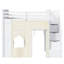 Lit plateforme simple en pin blanc et panneau de fibres à densité moyenne avec bureau, casiers, tiroirs, escalier de rangement et rideau