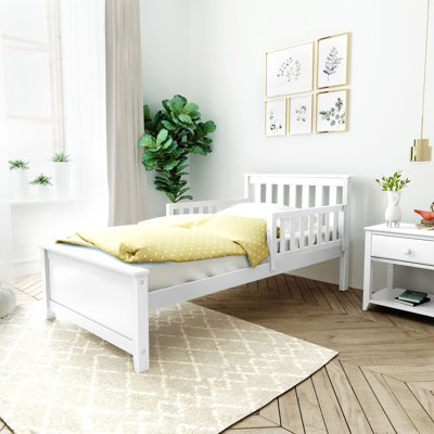 Lit plateforme simple en bois massif avec garde-corps Amor