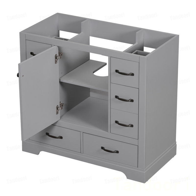 Meuble-lavabo de salle de bain sans lavabo, base d'armoire seulement, six tiroirs, séparateur de tiroir multifonctionnel, tablette réglable