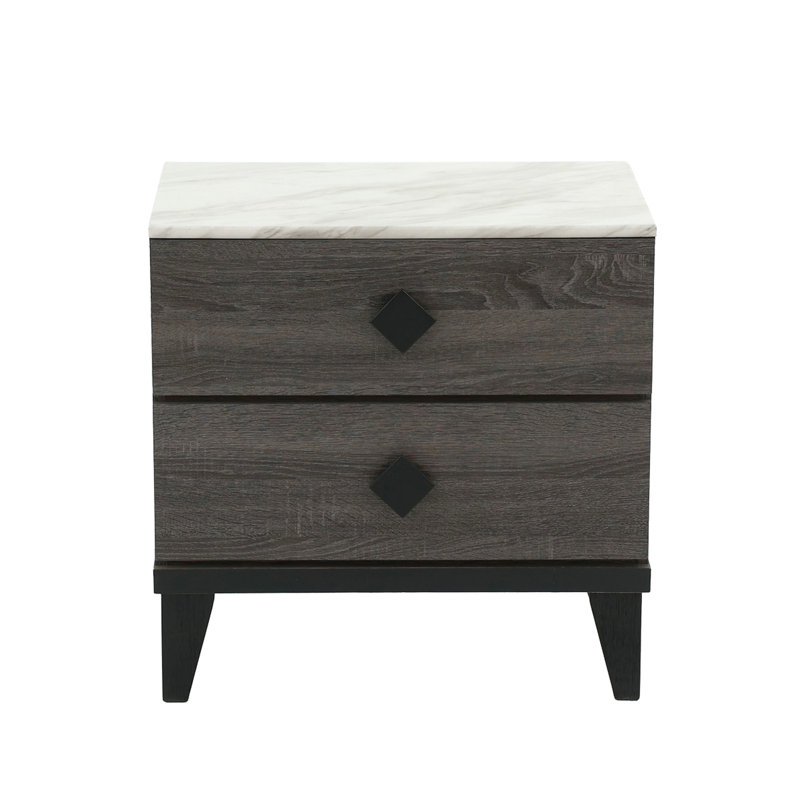 Table de chevet moderne 2 grises avec fabrication et panneau de particules - Poignées chic