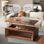Table basse à plateau relevable de 43,3 po avec rangement, placage en bois massif, hauteur réglable, noyer-1477165852