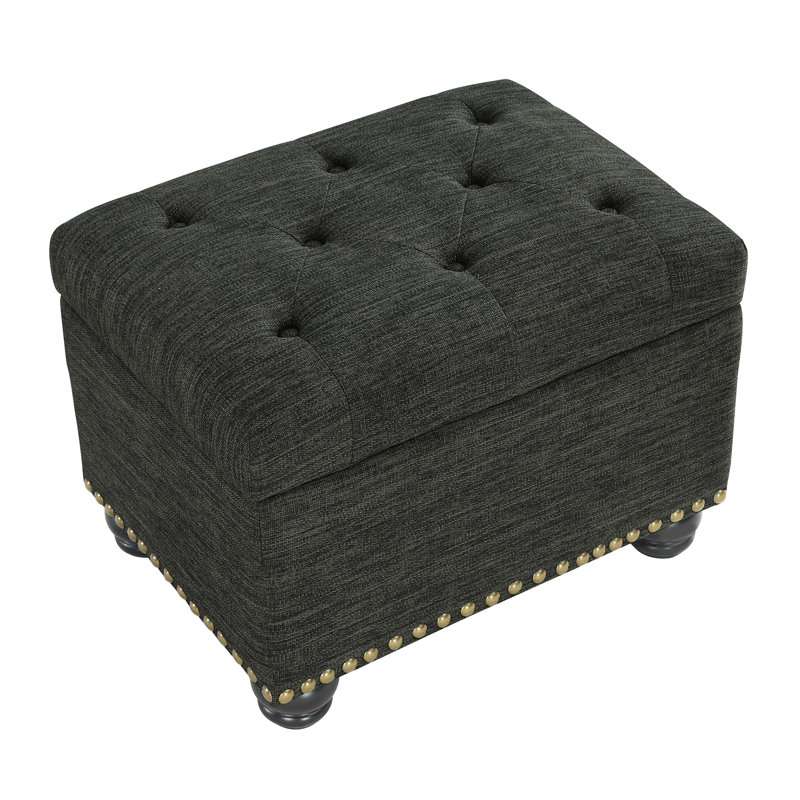 Frontenac 24" Wide Tufted Rectangle Storage Ottoman, Dark Charcoal Gray Fabric