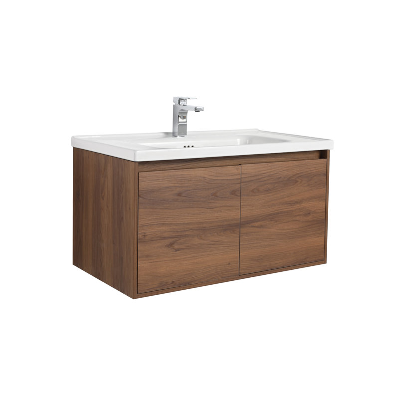 Meuble-lavabo flottant mural avec lavabo 36 po Bern, Brun