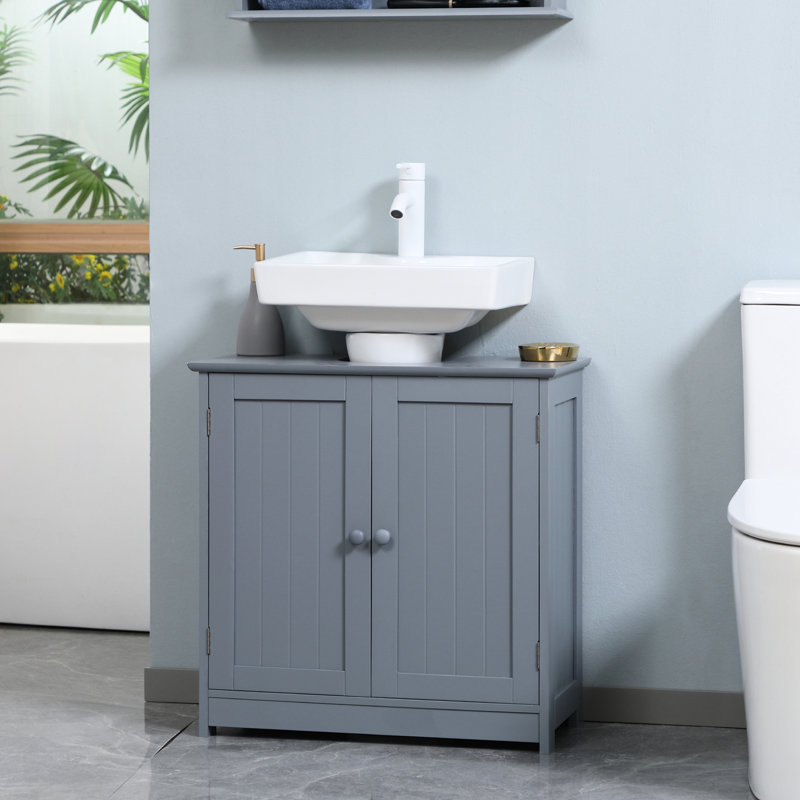 Bathroom Cabinet Under Sink, Gray. Extra Storage With 2 Doors & Shelf. Space Saving U-Shape. Adjustable Shelf Inside. , 33 Lbs Capacity. Measures 23.5" L X 12.01" W H Sink By , For Space.